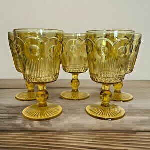 VTG 60s Bartlett Collins St Genevieve Footed Water Goblets Ambers 12 Oz Set of 5